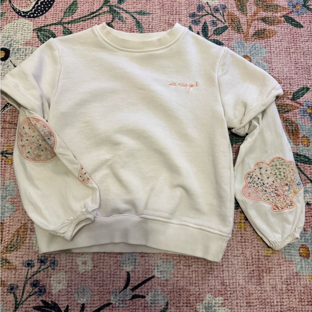 Sea New York Cream Kids Sweatshirt with Embroidered Sleeves